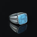 Men Silver Square Turquoise Gemstone Handmade Ring