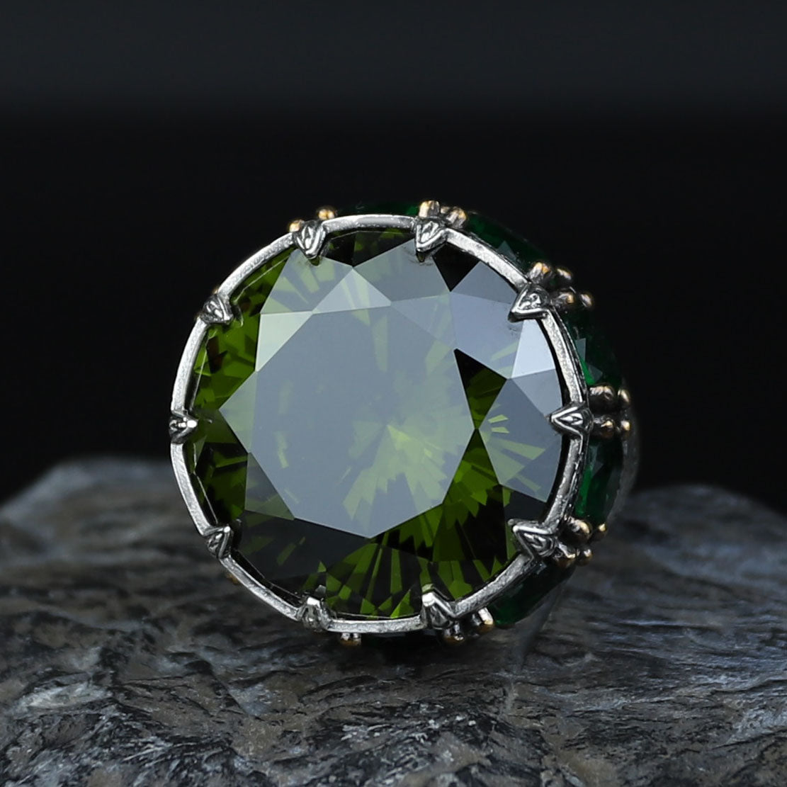 Men Handmade Emerald Solomon Signet Ring, King Solomon Signet Ring, 925 Sterling Silver