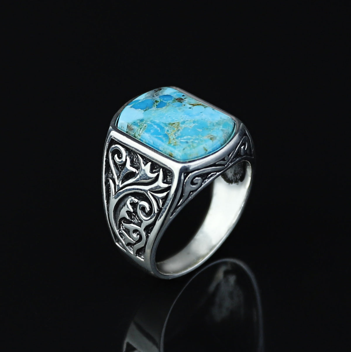 925 Men Handmade Natural Turquoise Gemstone Ring