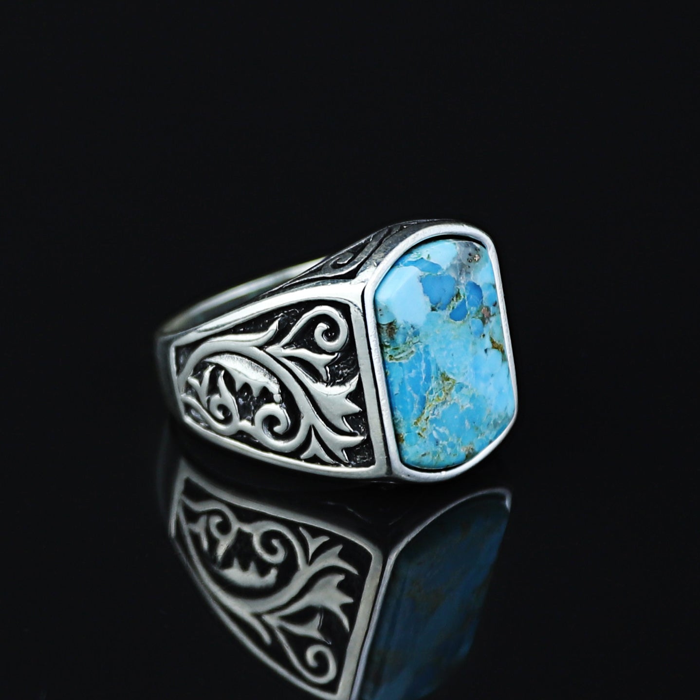 925 Men Handmade Natural Turquoise Gemstone Ring