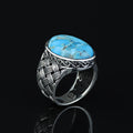 Men Handmade Knitted Natural Turquoise Gemstone Ring