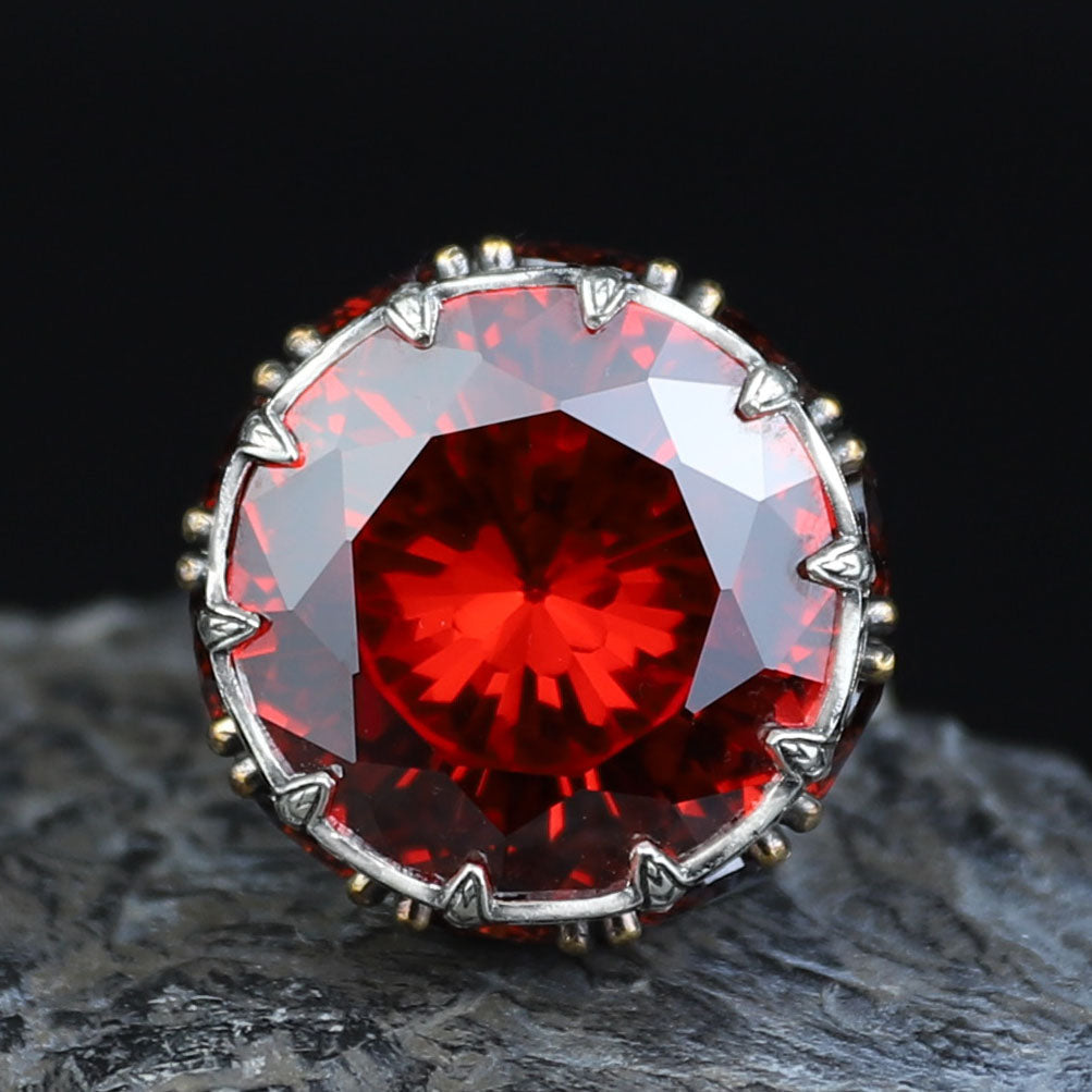 Men Silver Ruby Stone Solomon Signet Ring, King Solomon Signet Ring, 925 Sterling Silver