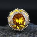 925 Sterling Silver Round Citrine Yellow Gemstone Solomon Signet Ring, King Solomon Signet Ring