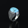 Men Handmade Oval Natural Turquoise Gemstone Signet Ring
