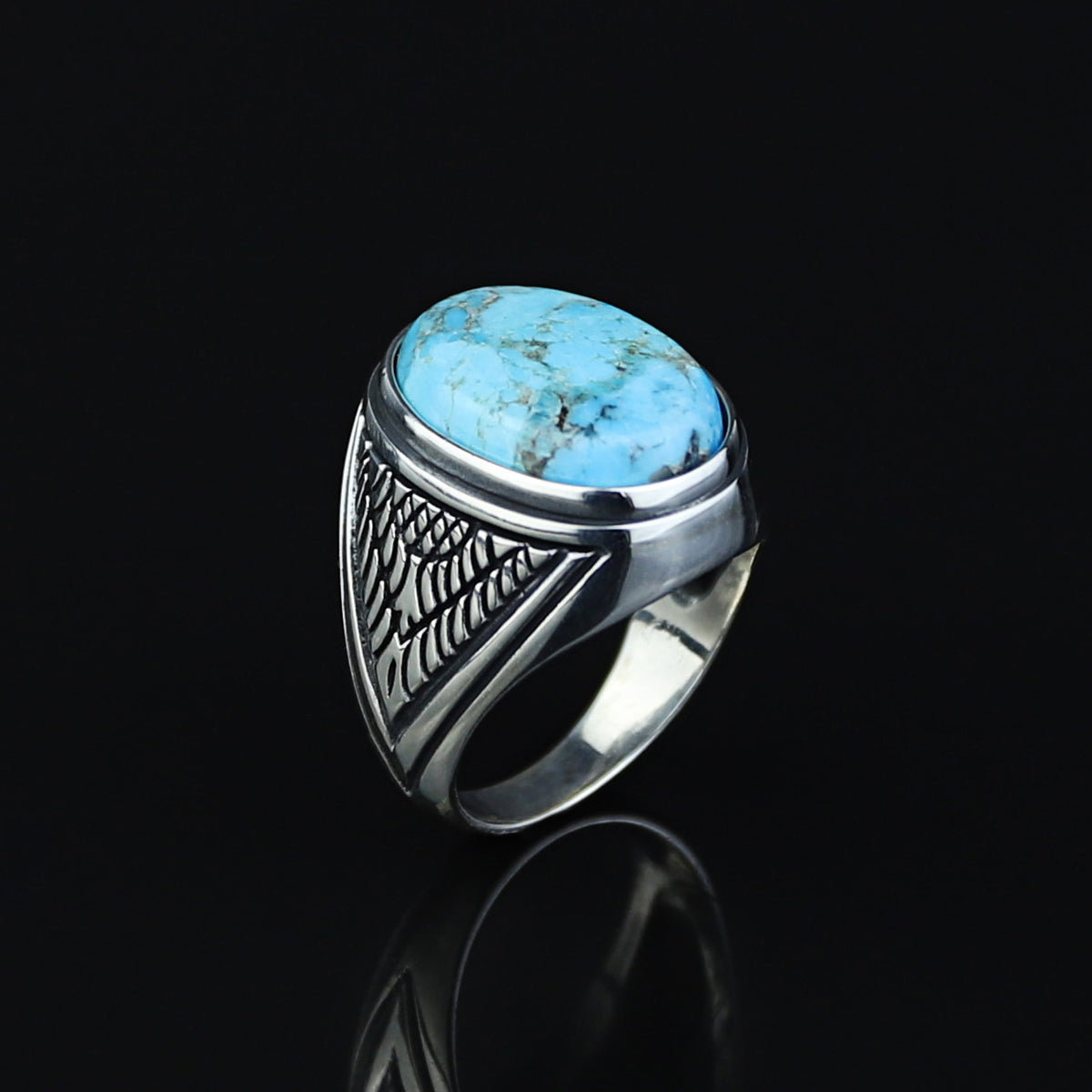 Men Handmade Oval Natural Turquoise Gemstone Signet Ring