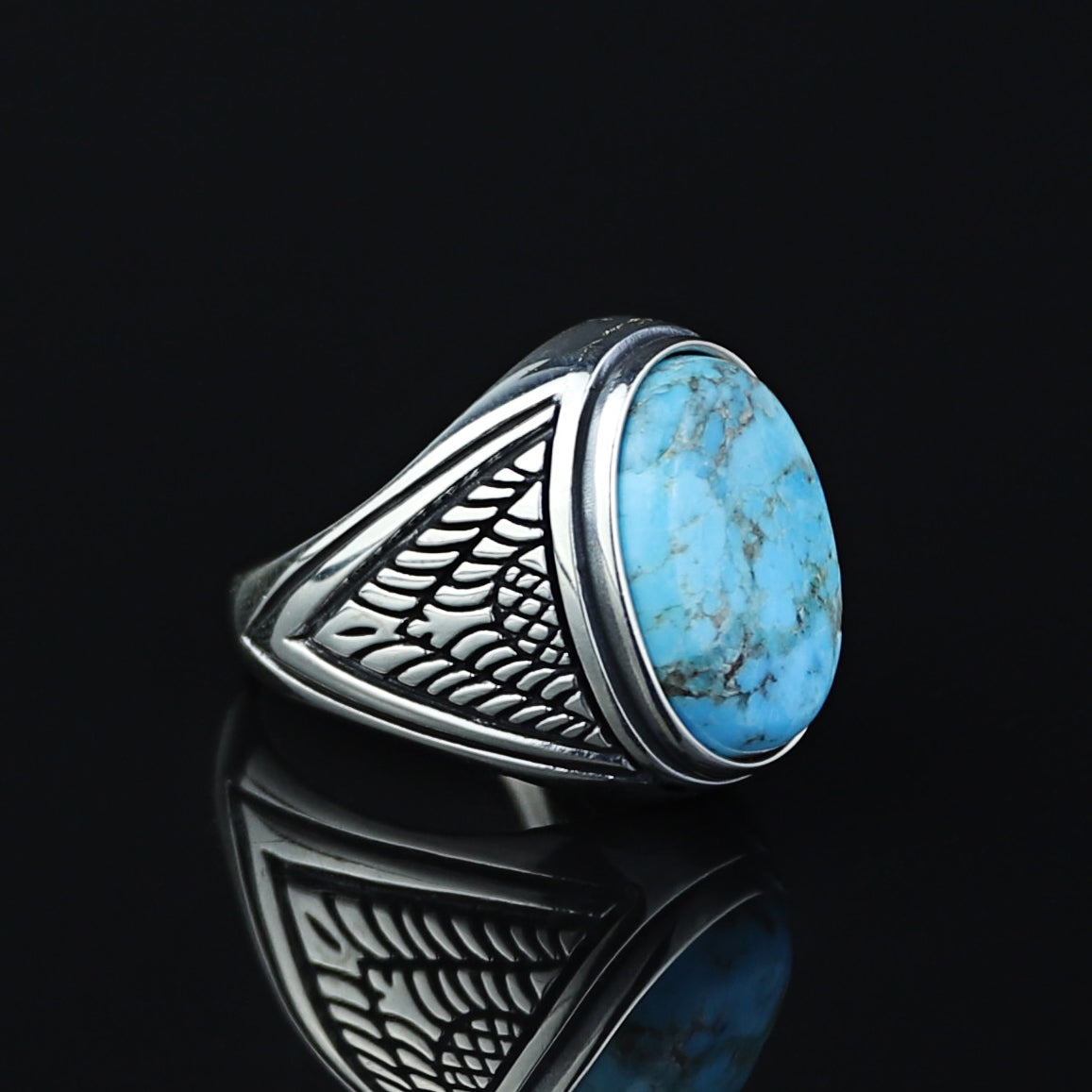 Men Handmade Oval Natural Turquoise Gemstone Signet Ring