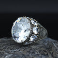 925 Sterling Silver White Diamond Gemstone Solomon Signet Ring, King Solomon Signet Large Ring, 925 Sterling Silver