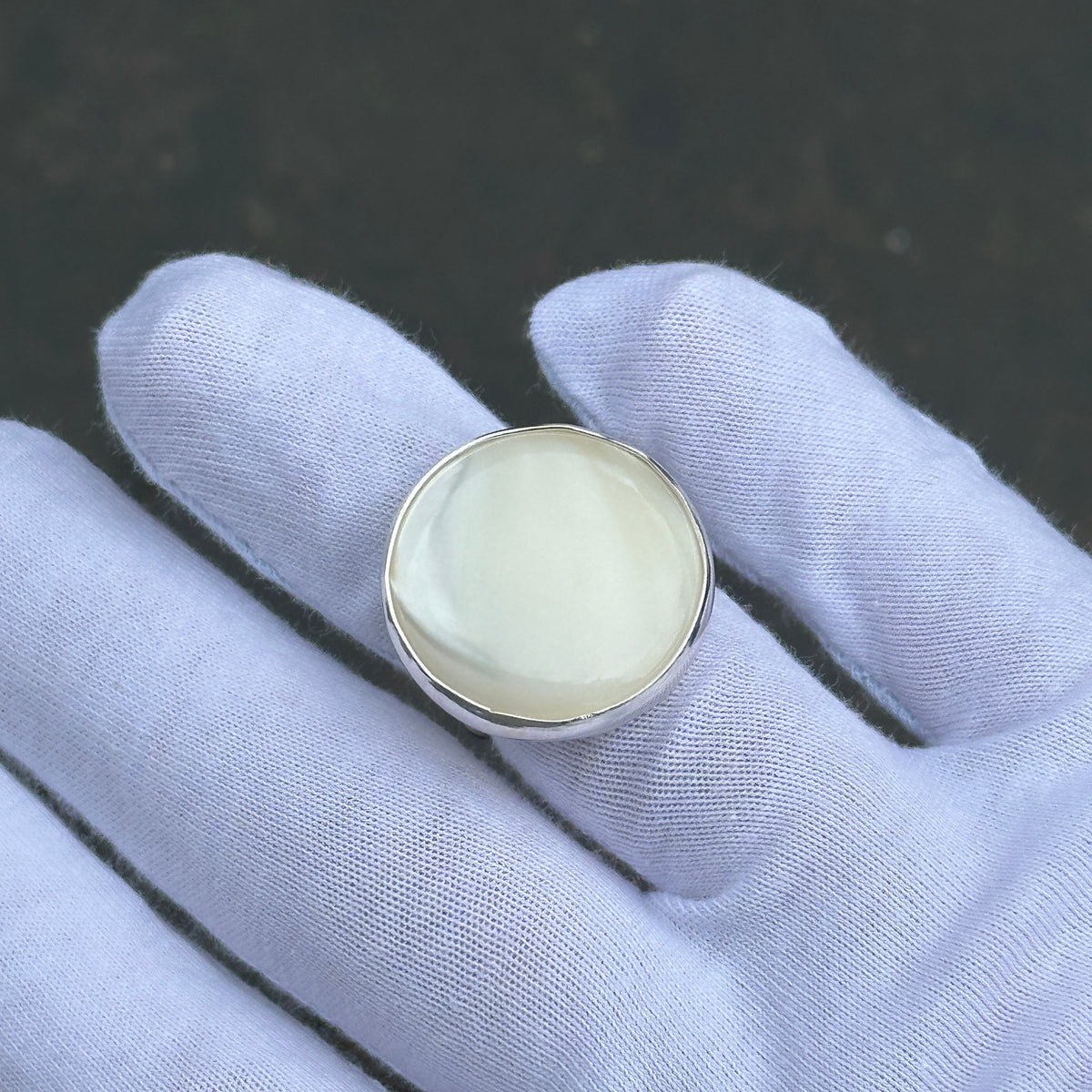 Damen-Ring aus natürlichem Perlmutt-Silber