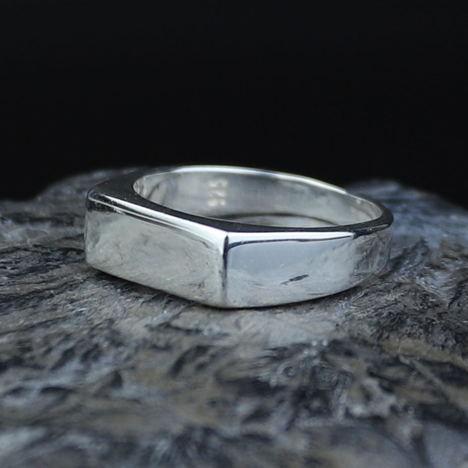 Solid Silver Rectangular Signet Ring, Elegant Men Signet Ring, Classic Rectangular Ring, Pinky Rings, Custom Signet Ring, 925 Silver