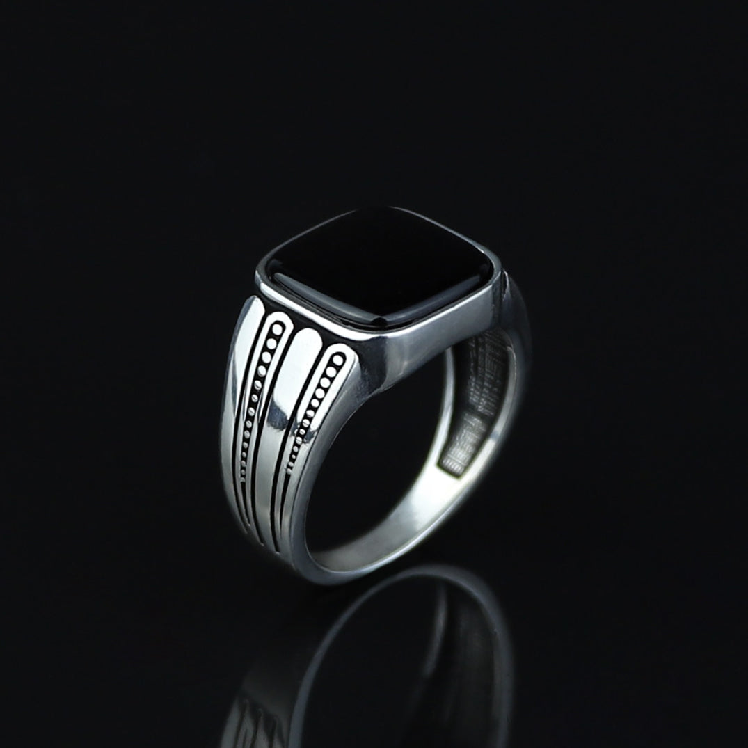 Men Handmade Minimal Square Onyx Signet Ring