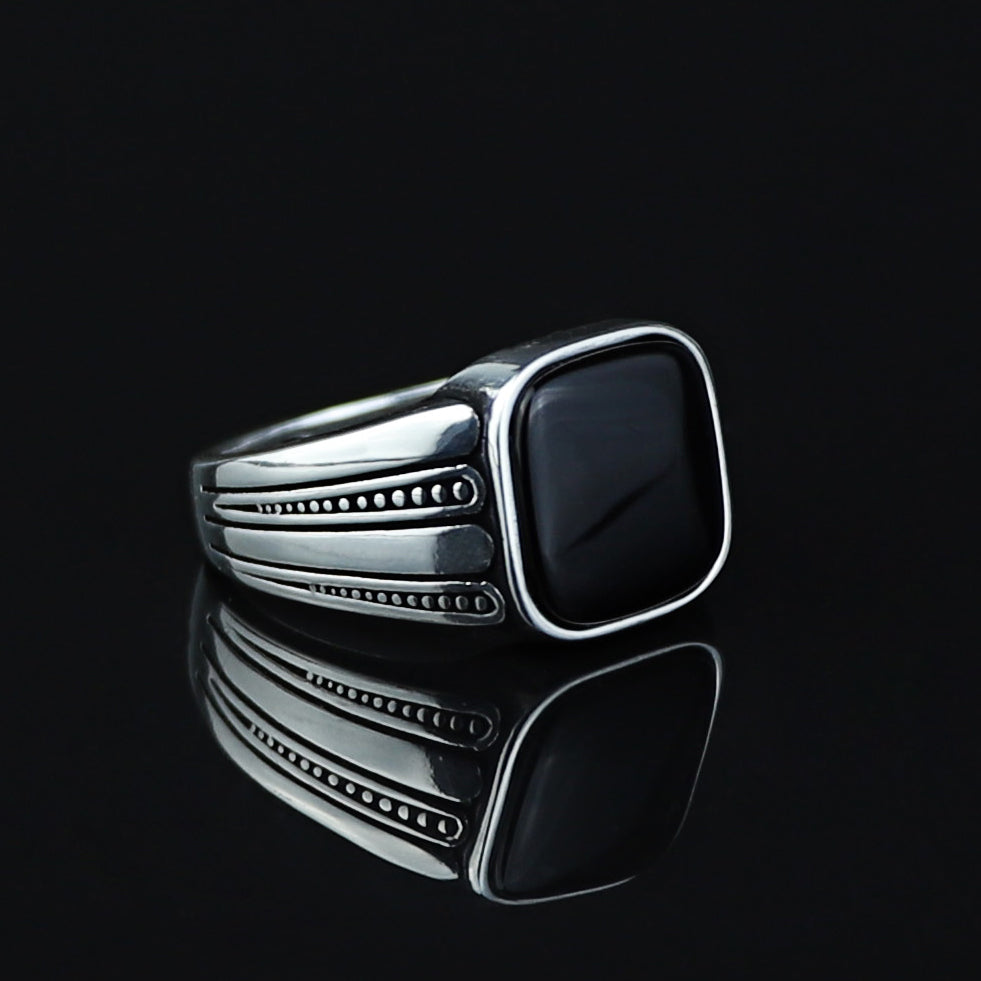 Men Handmade Minimal Square Onyx Signet Ring