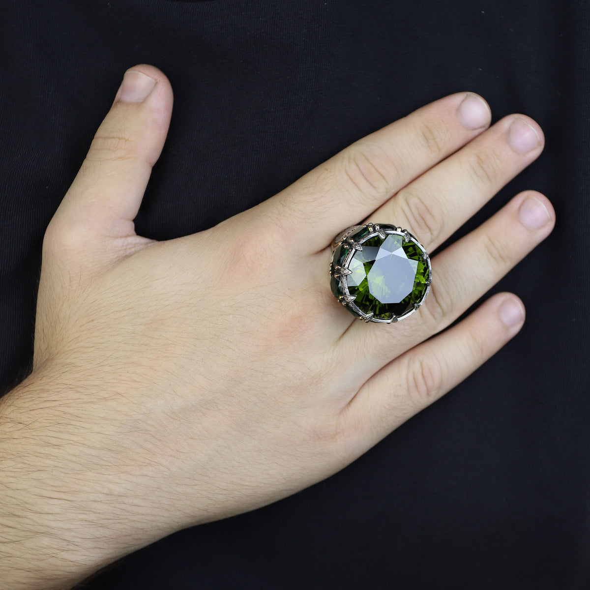 Men Handmade Emerald Solomon Signet Ring, King Solomon Signet Ring, 925 Sterling Silver