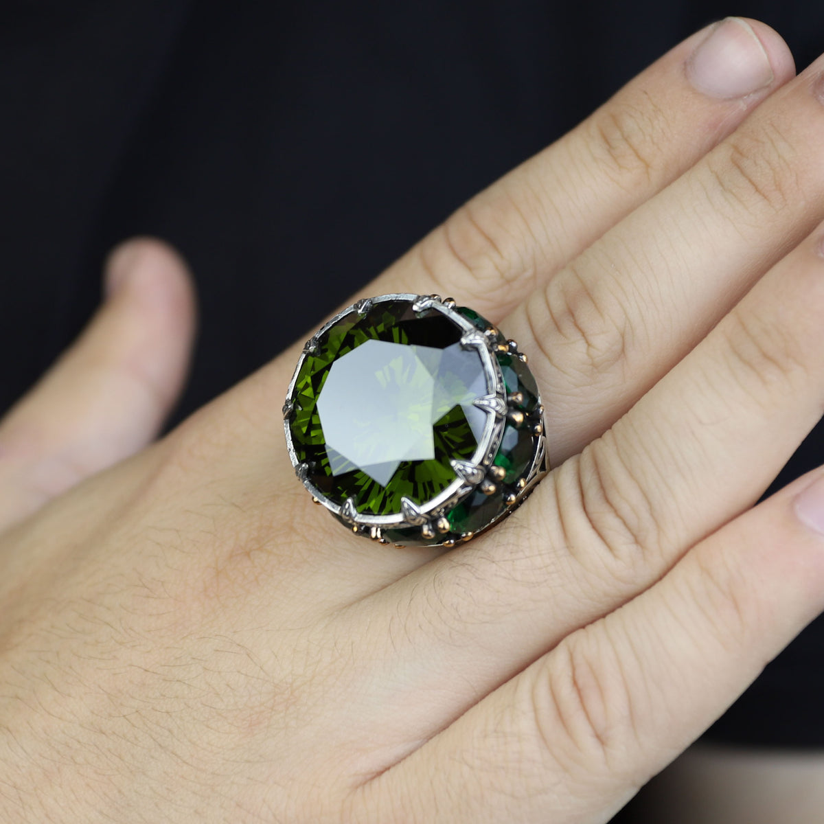 Men Handmade Emerald Solomon Signet Ring, King Solomon Signet Ring, 925 Sterling Silver