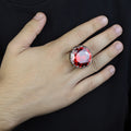 Men Silver Ruby Stone Solomon Signet Ring, King Solomon Signet Ring, 925 Sterling Silver