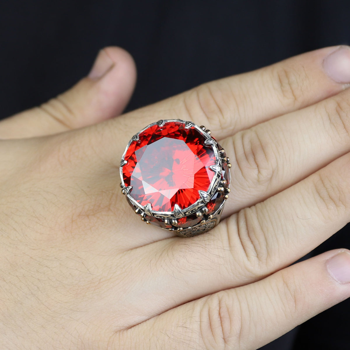 Men Silver Ruby Stone Solomon Signet Ring, King Solomon Signet Ring, 925 Sterling Silver