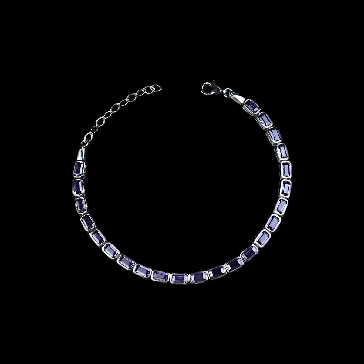 Silver Square Amethyst Gemstone Handmade Luxury Bracelet