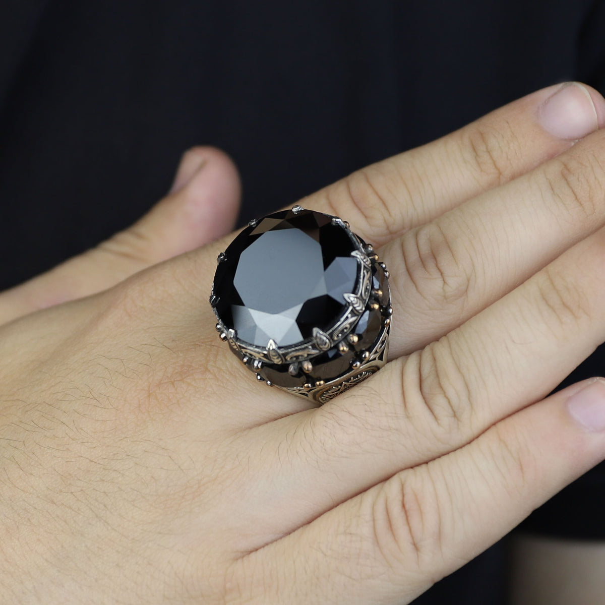Black Onyx Stone King Solomon Signet Ring, Large Onyx Men Ring, Large Signet Ring, 925 Sterling Silver Ring