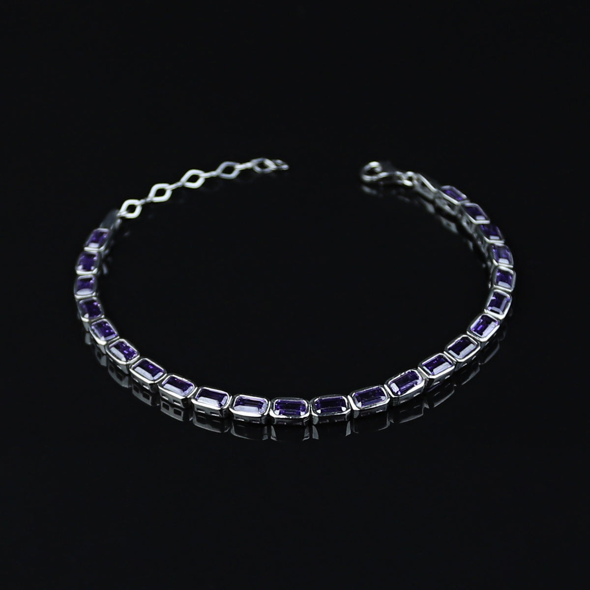 Silver Square Amethyst Gemstone Handmade Luxury Bracelet