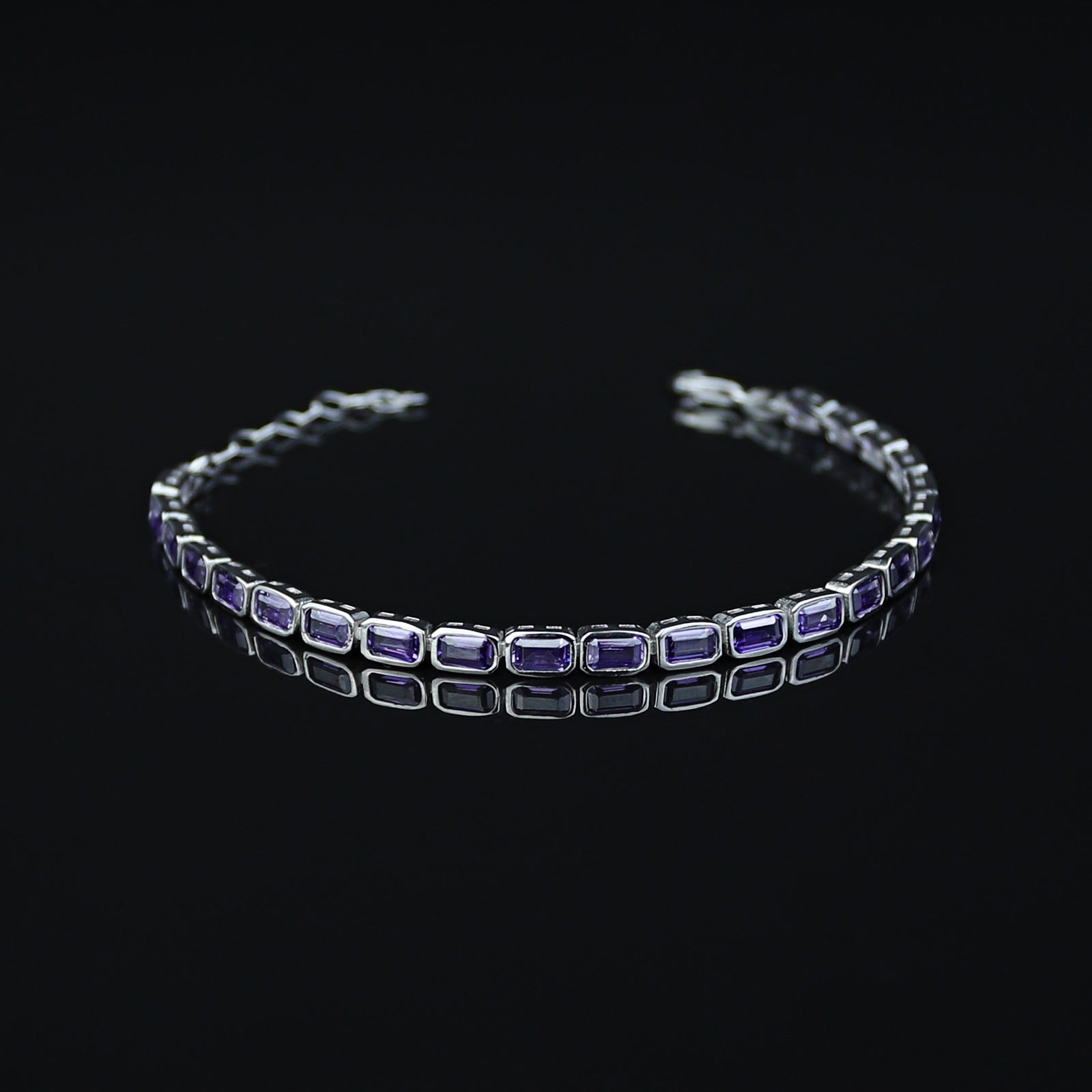 Silver Square Amethyst Gemstone Handmade Luxury Bracelet