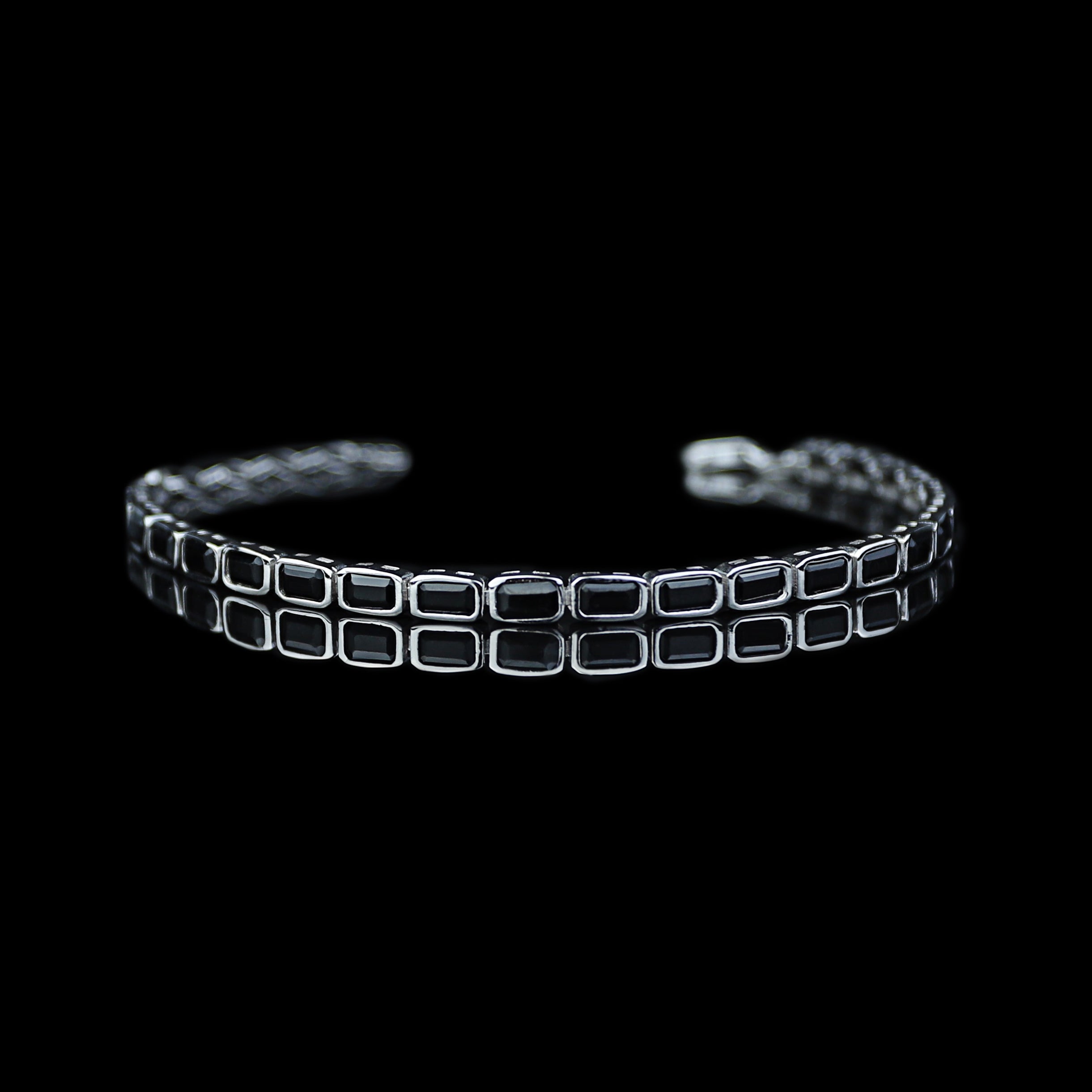Silver Black Onyx Gemstone Luxury Tennis Bracelet