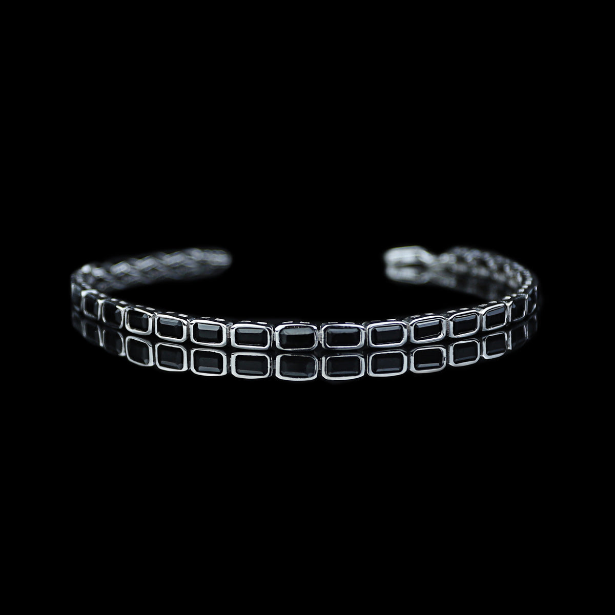 Silver Black Onyx Gemstone Luxury Tennis Bracelet