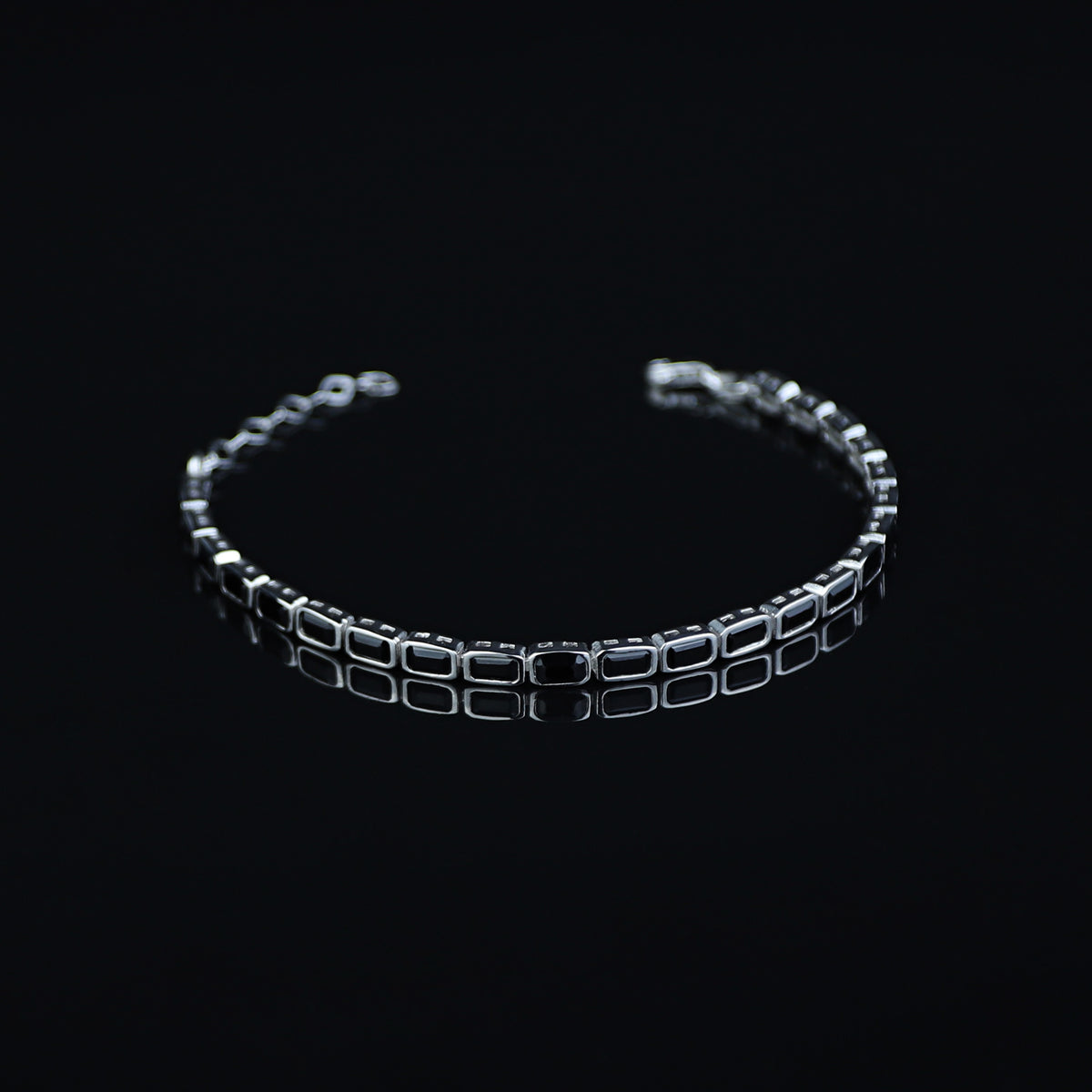 Silver Black Onyx Gemstone Luxury Tennis Bracelet