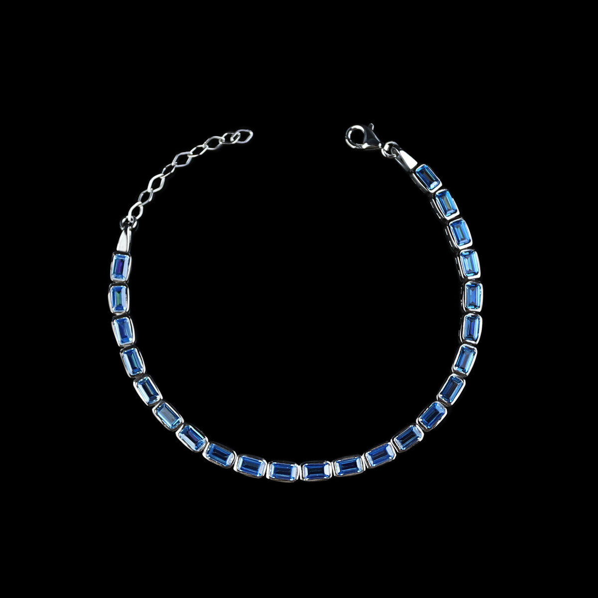 Men Silver Handmade Aquamarine Luxury Tennis Bracelet