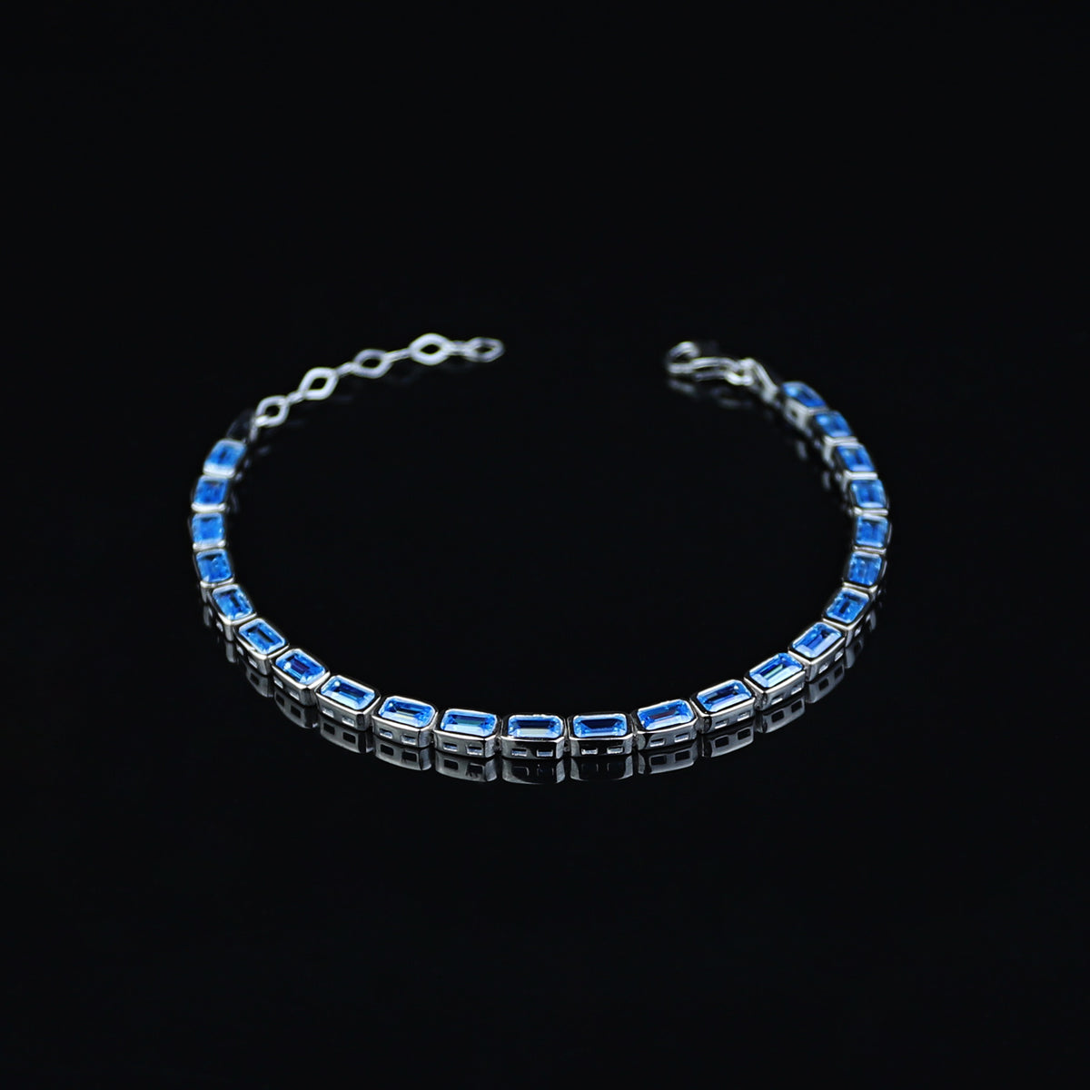 Men Silver Handmade Aquamarine Luxury Tennis Bracelet