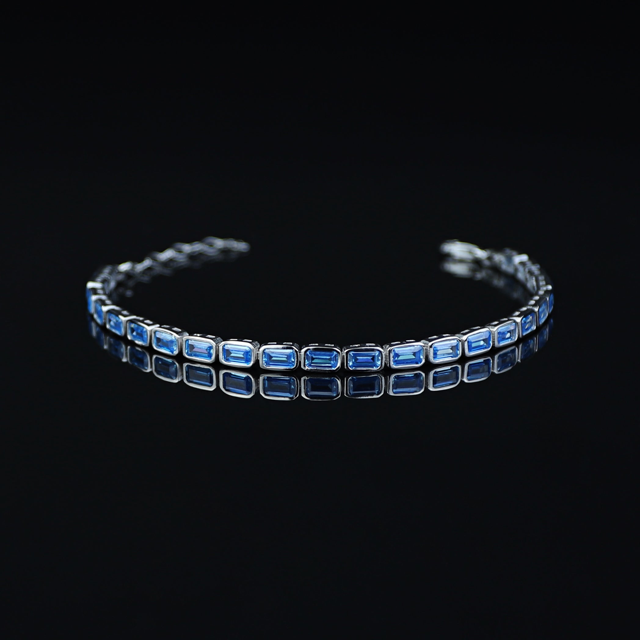 Men Silver Handmade Aquamarine Luxury Tennis Bracelet