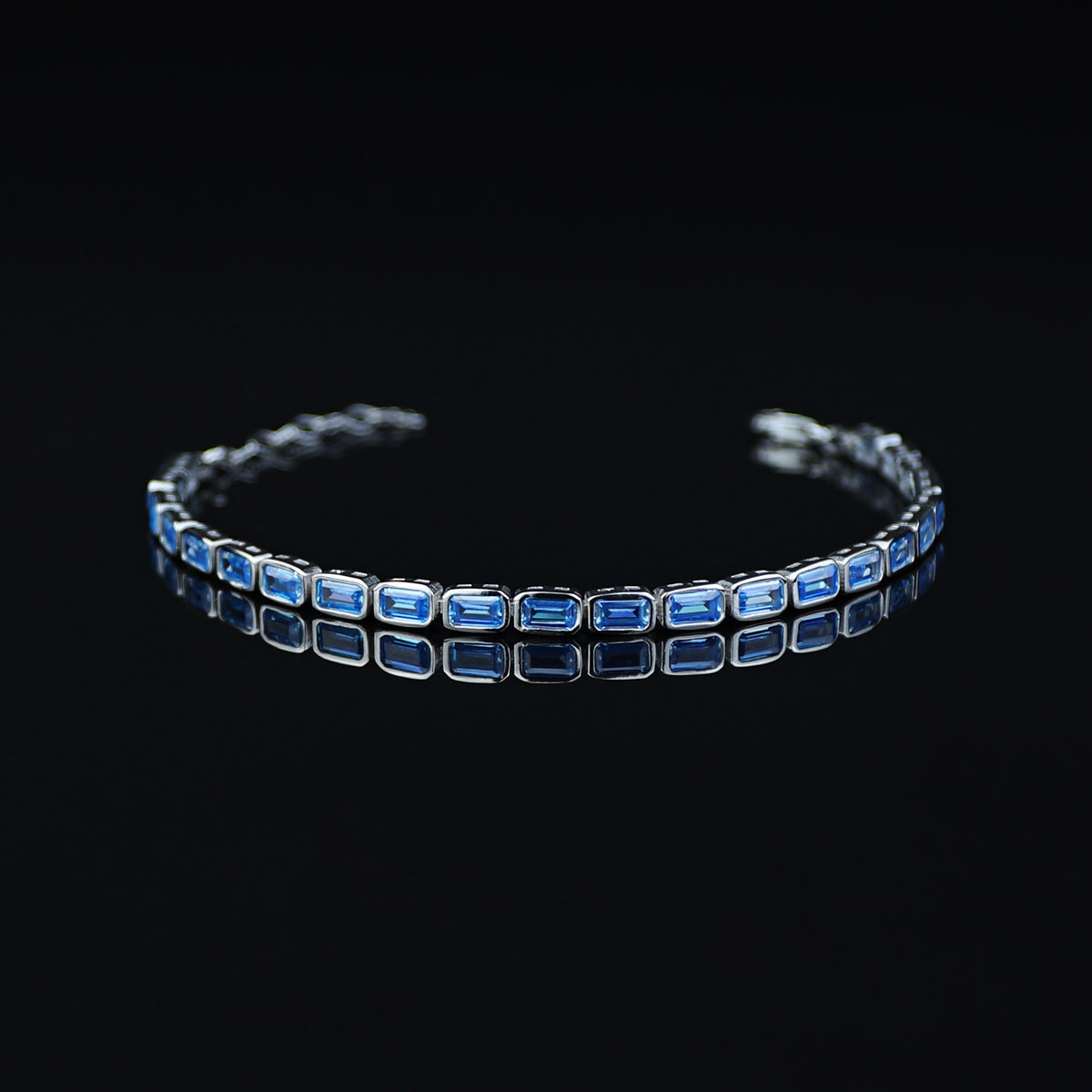 Men Silver Handmade Aquamarine Luxury Tennis Bracelet