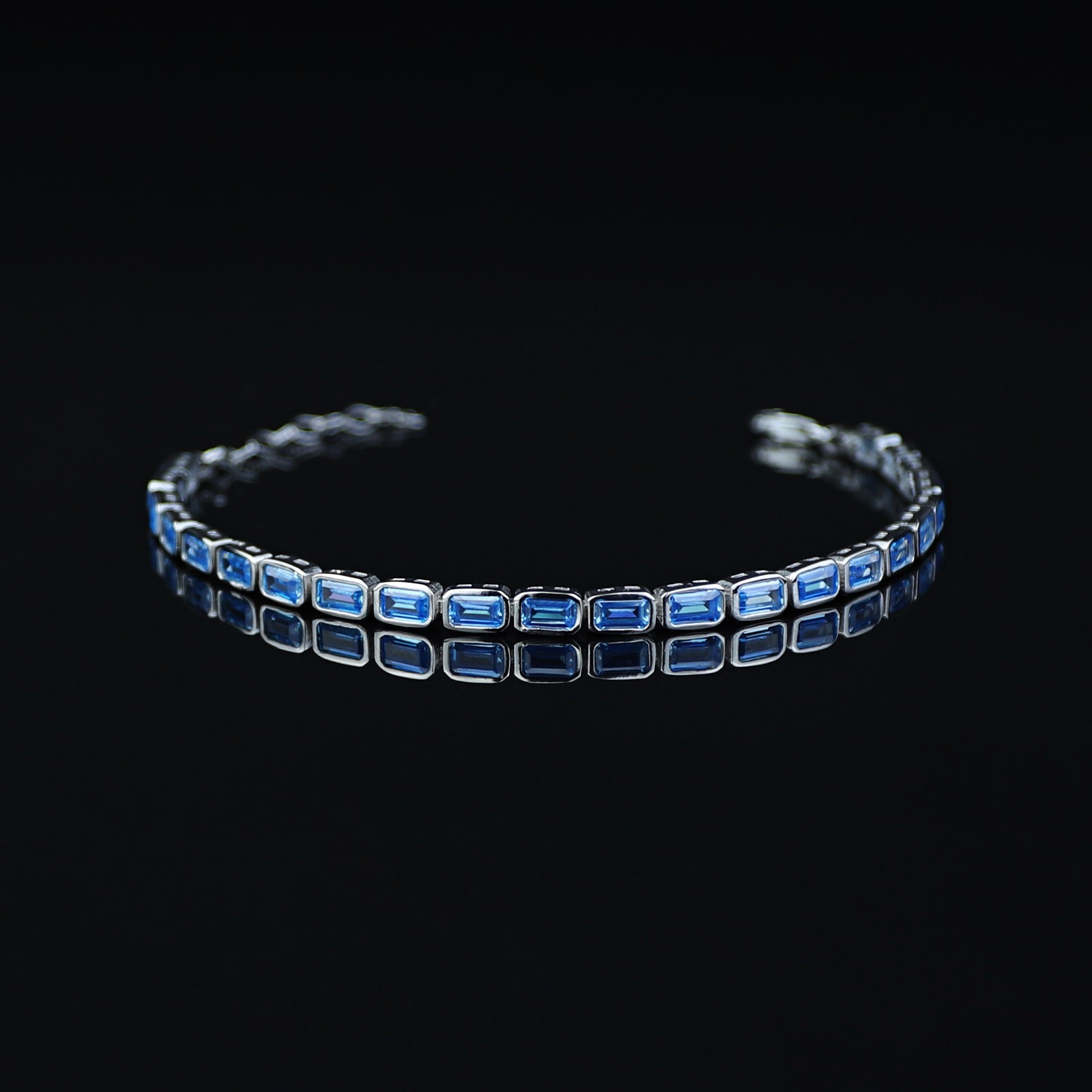 Men Silver Handmade Aquamarine Luxury Tennis Bracelet