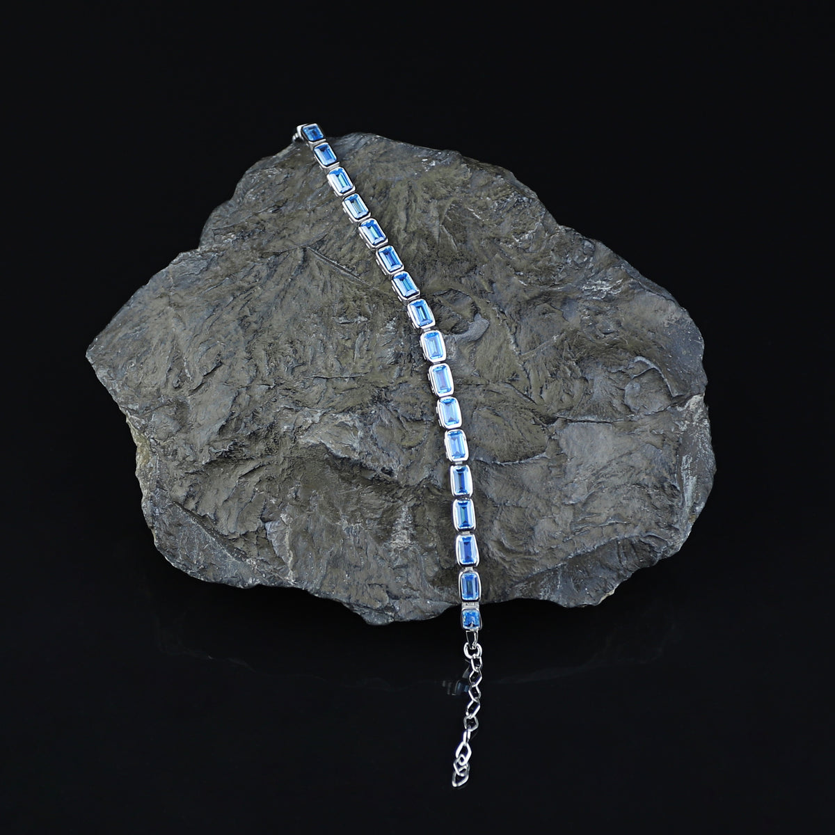 Men Silver Handmade Aquamarine Luxury Tennis Bracelet