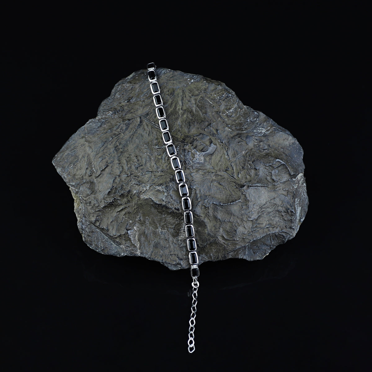 Silver Black Onyx Gemstone Luxury Tennis Bracelet