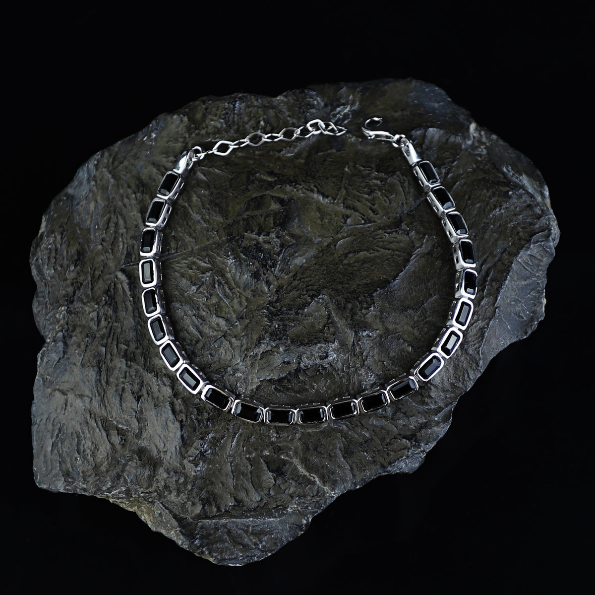 Silver Black Onyx Gemstone Luxury Tennis Bracelet