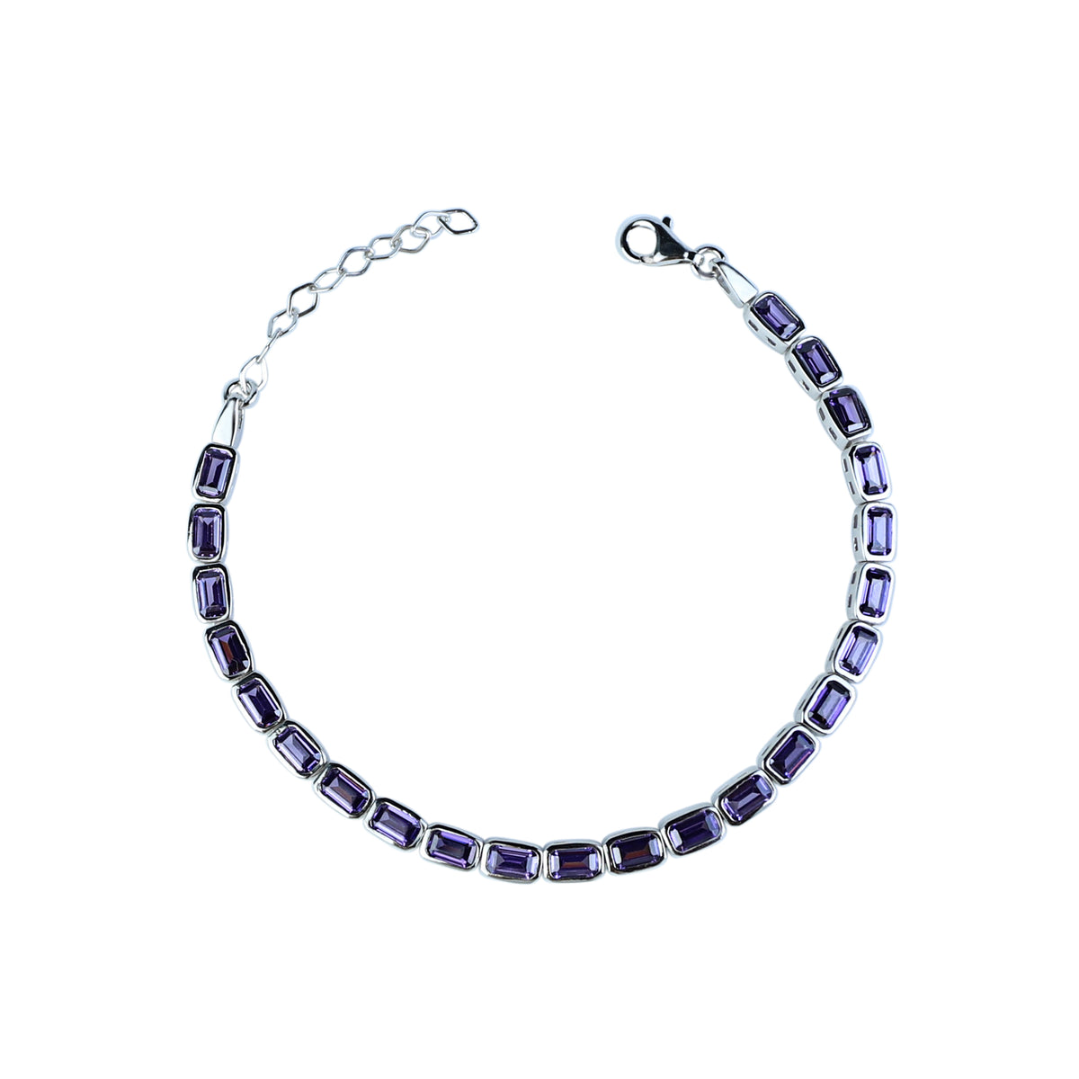 Silver Square Amethyst Gemstone Handmade Luxury Bracelet
