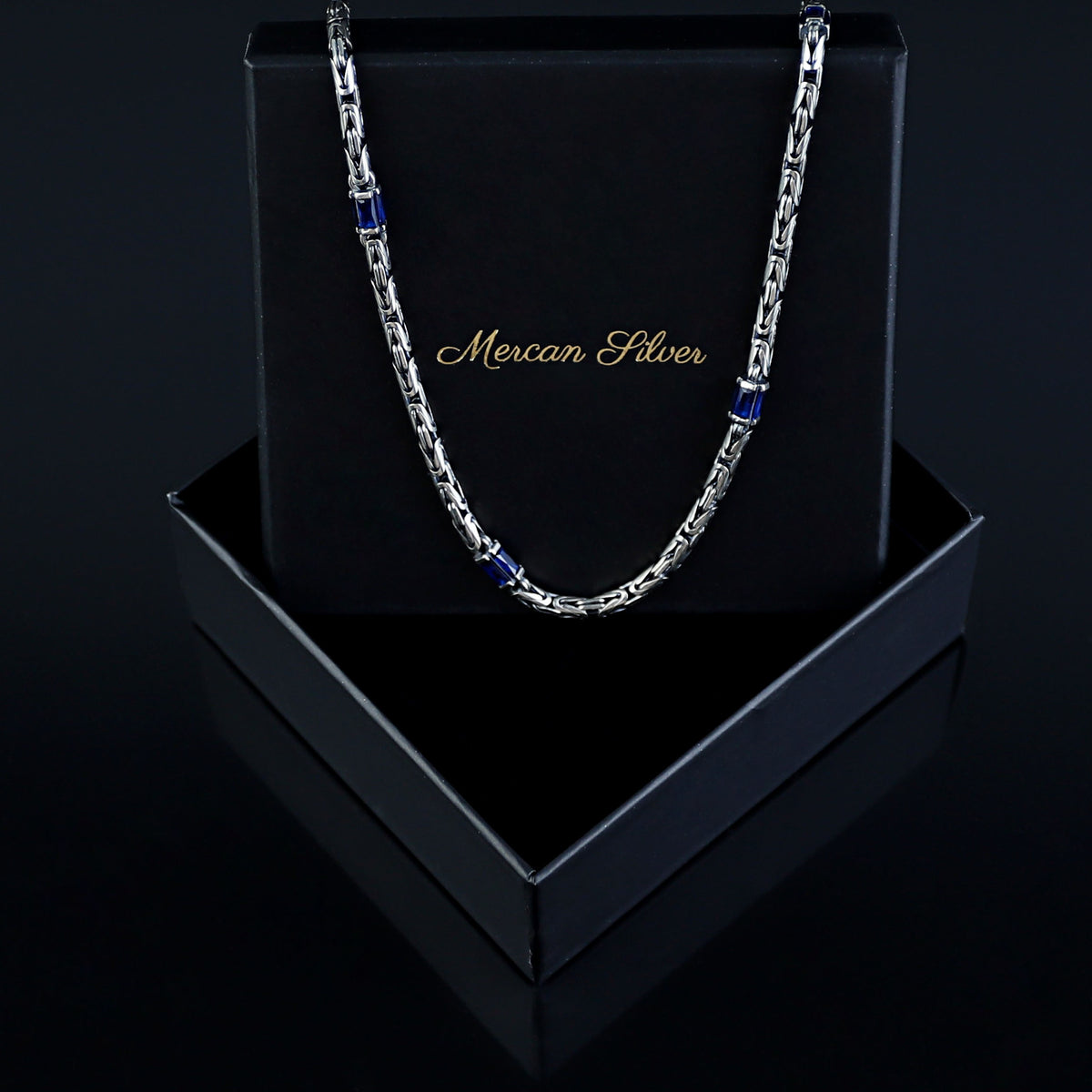 925 Silver Sapphire Gemstone Byzantine King Chain Necklace