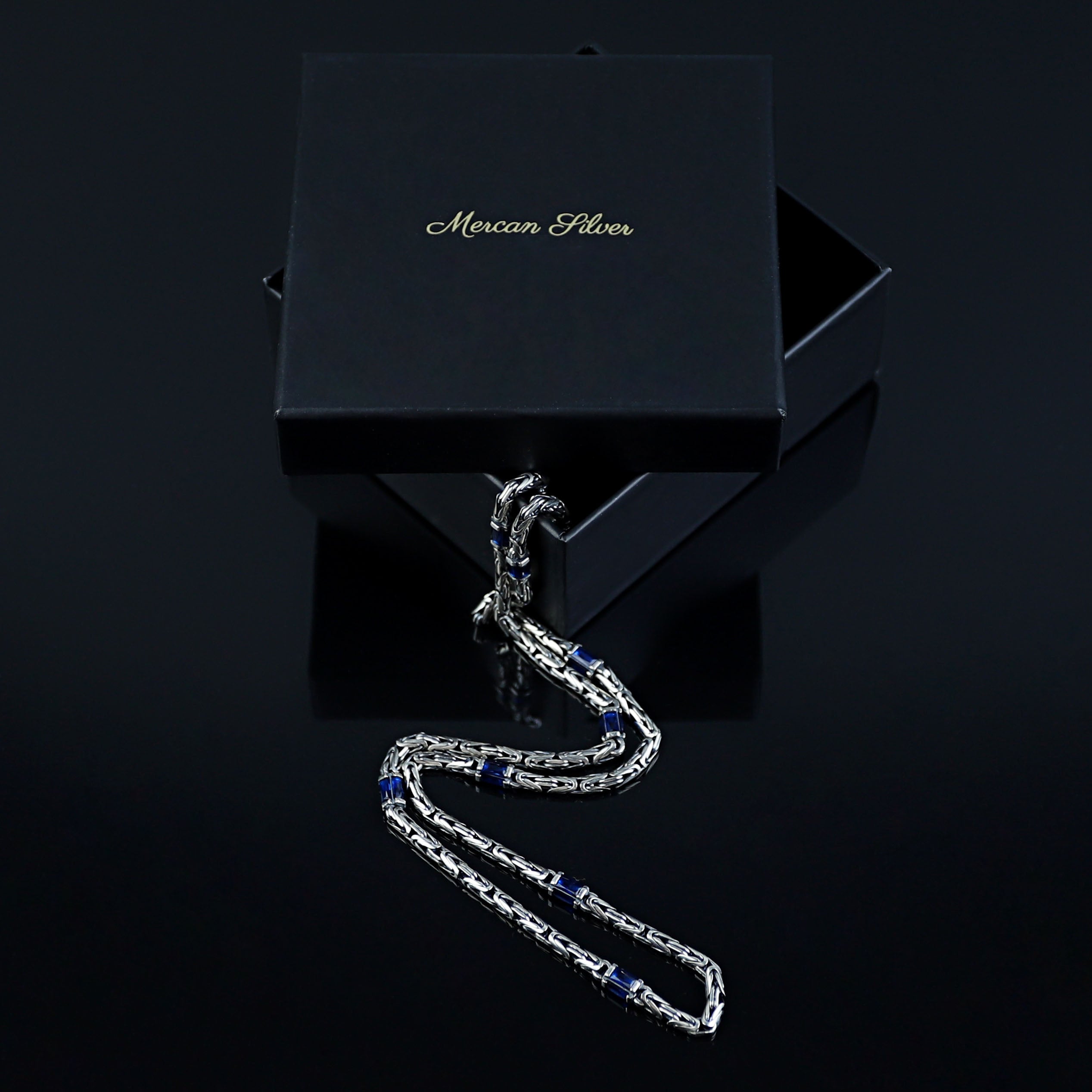 925 Silver Sapphire Gemstone Byzantine King Chain Necklace