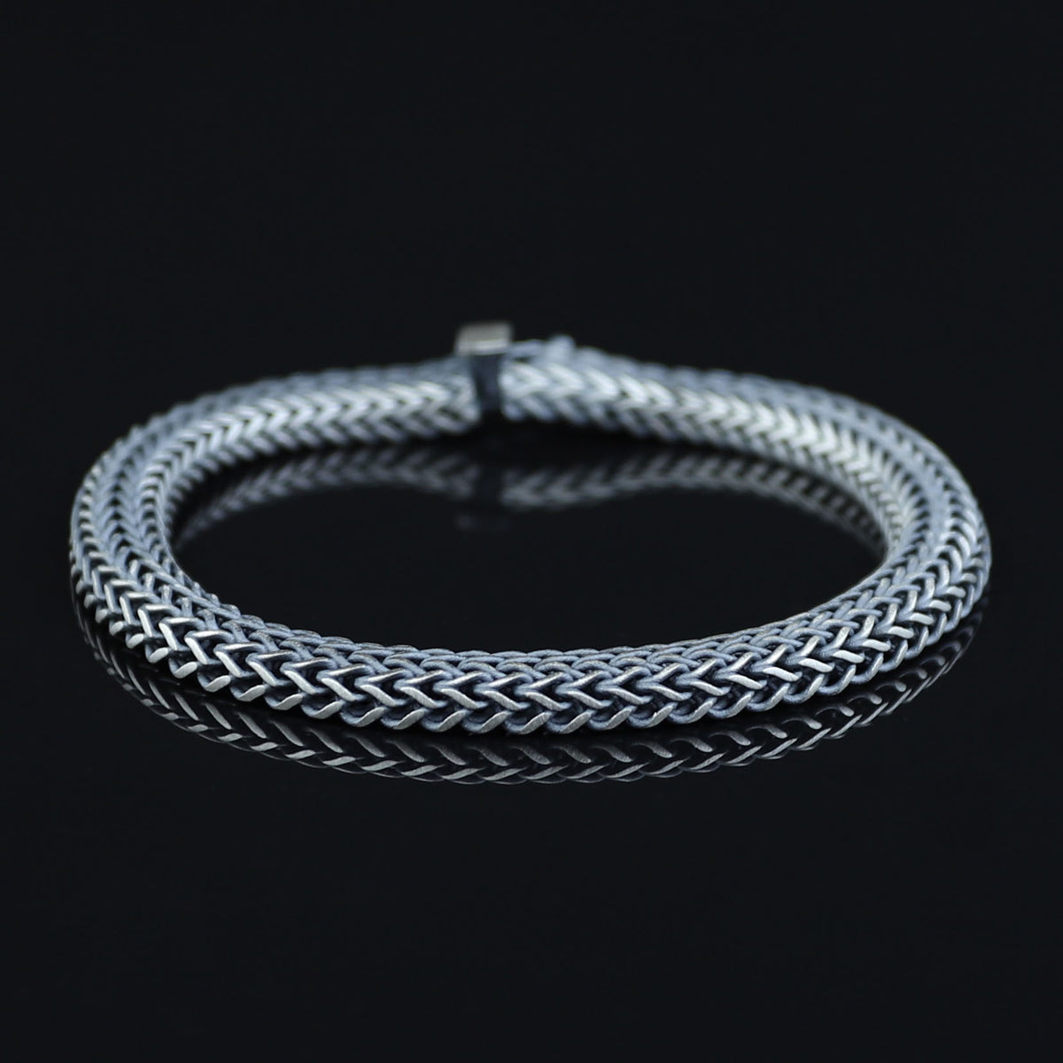 925 Silver Foxtail Stone Chain Bracelet,Elegant 8MM Oxidized Chain Bracelet, Men Foxtail Chain Bracelet, Black Onyx Stone Bracelet