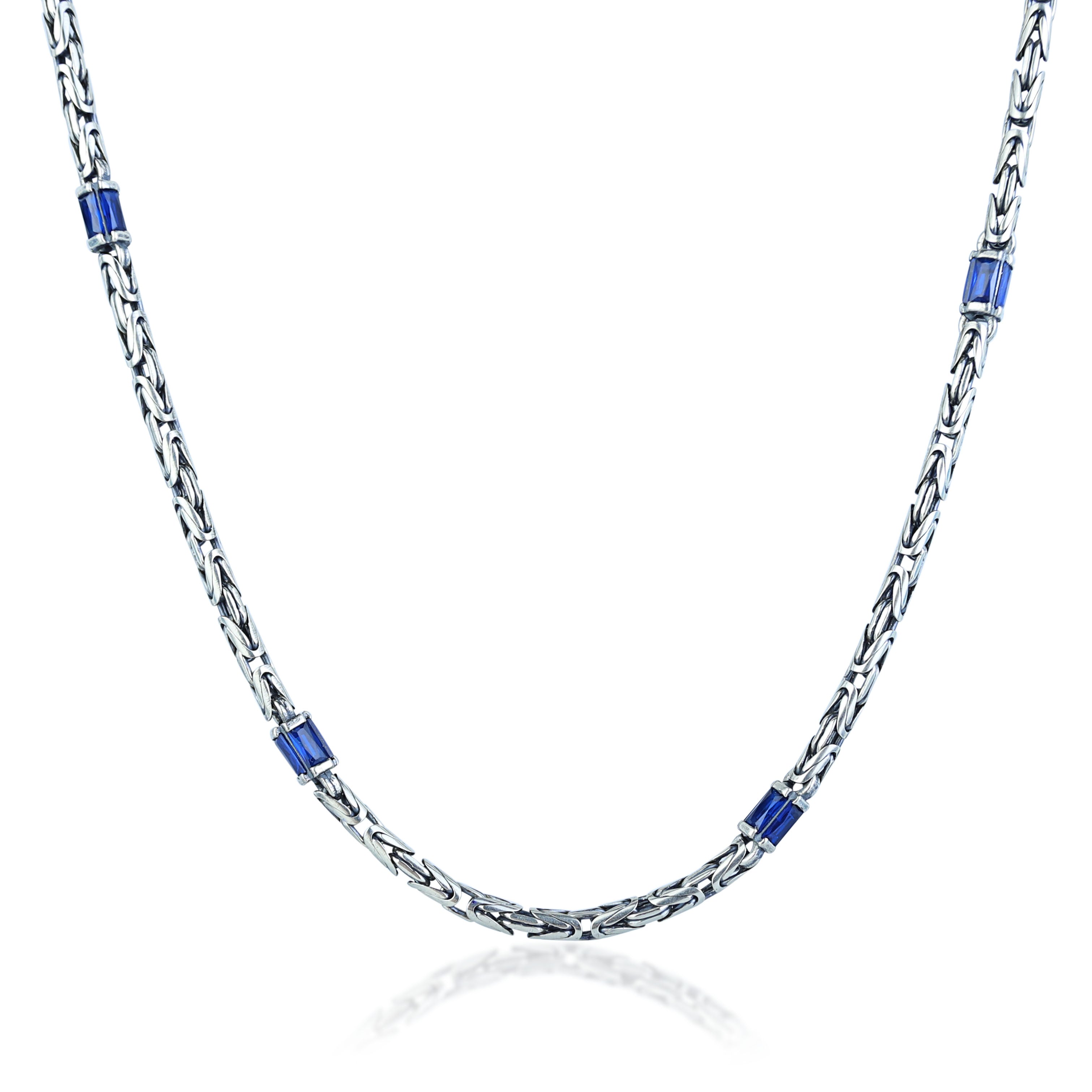 925 Silver Sapphire Gemstone Byzantine King Chain Necklace