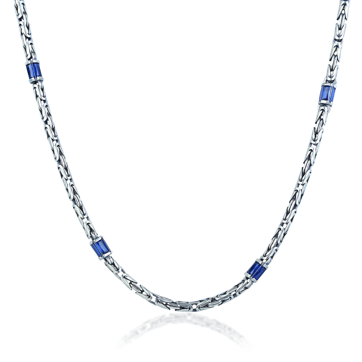 925 Silver Sapphire Gemstone Byzantine King Chain Necklace