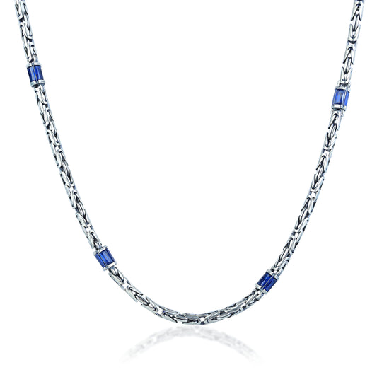 925 Silver Sapphire Gemstone Byzantine King Chain Necklace