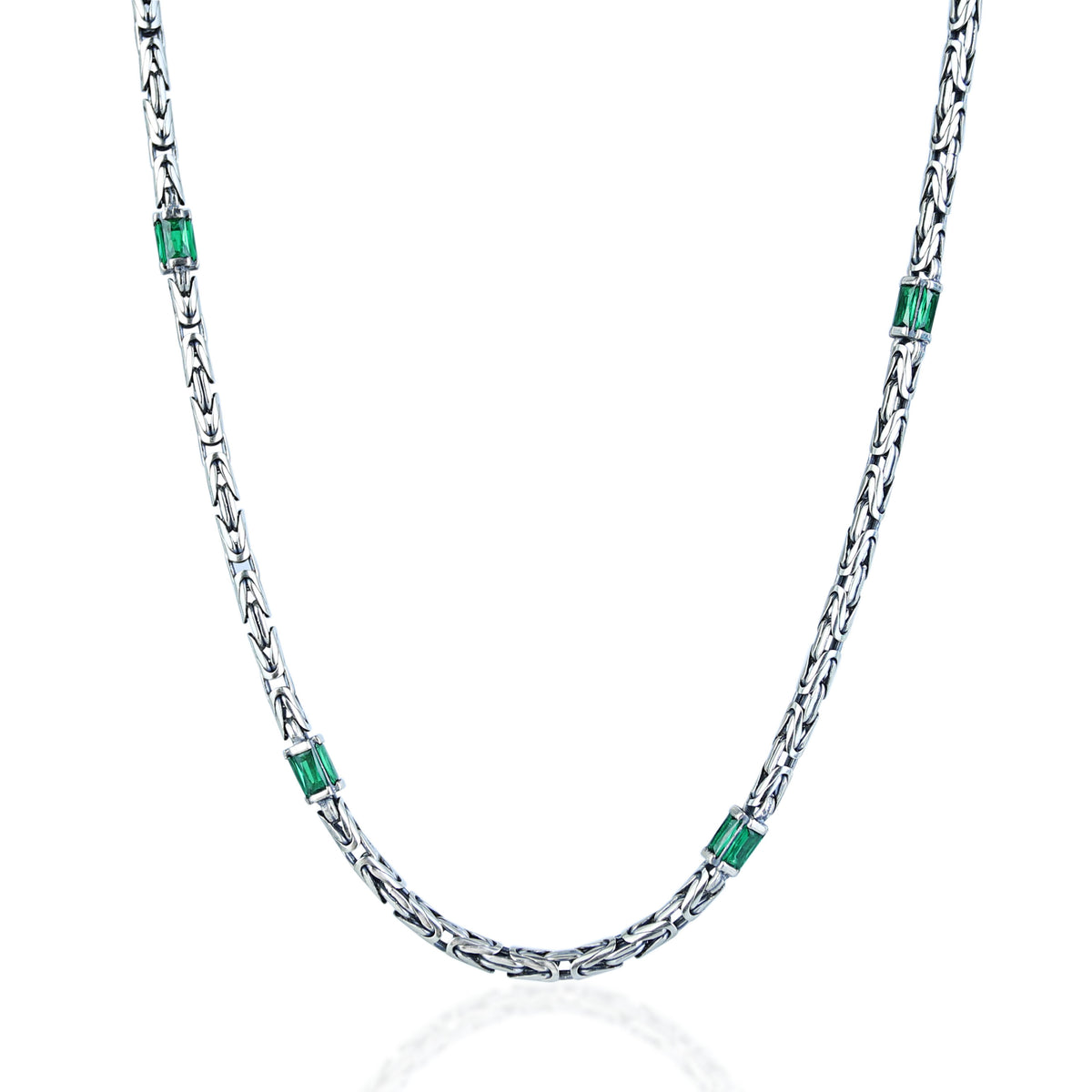 Silver Emerald Gemstone Byzantine Round King Chain Necklace