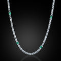 Silver Emerald Gemstone Byzantine Round King Chain Necklace