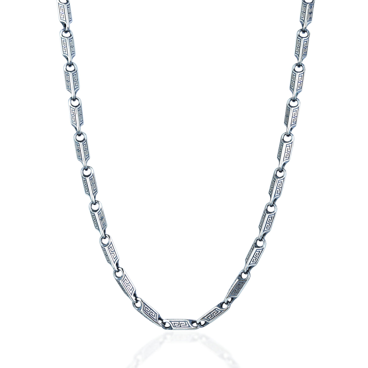 Silver 5MM Oxized Greek Key Chain Necklace