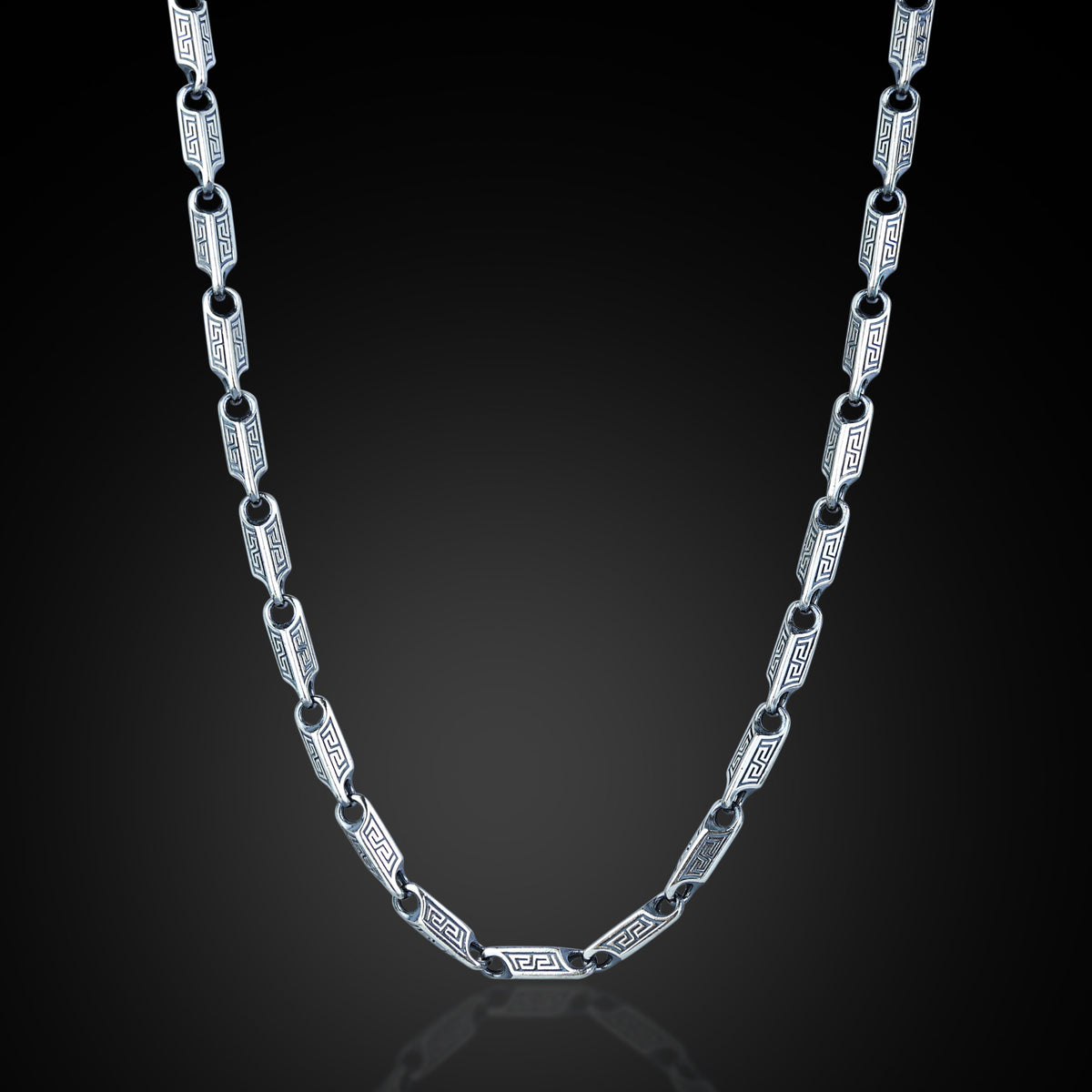 Silver 5MM Oxized Greek Key Chain Necklace