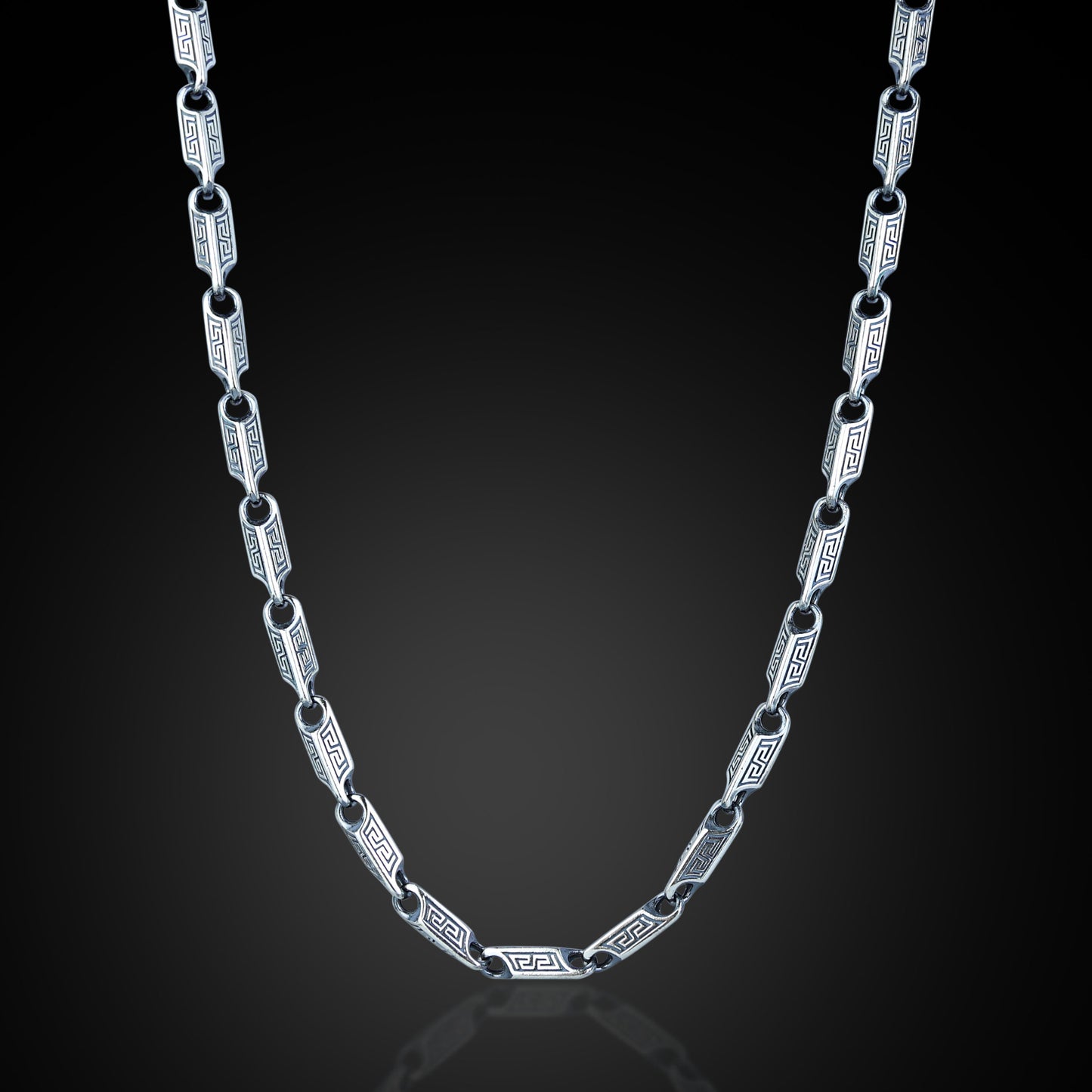 Silver 5MM Oxized Greek Key Chain Necklace