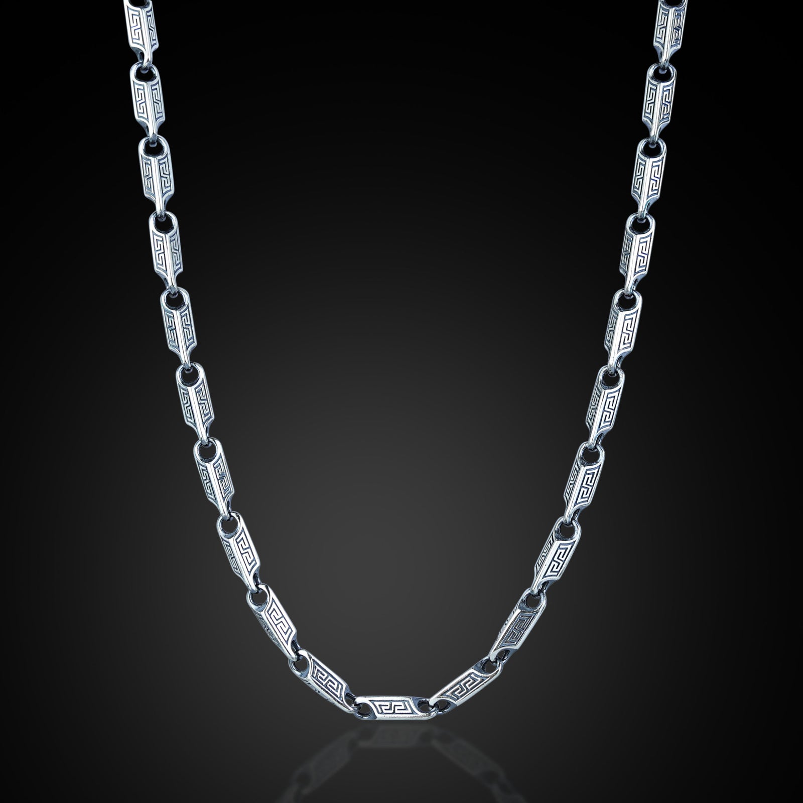 Silver 5MM Oxized Greek Key Chain Necklace