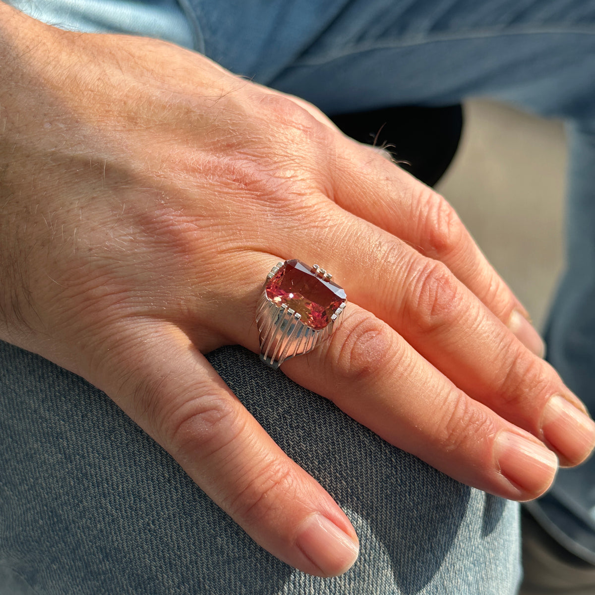 Men Handmade Square Gemstone Sultanite Ring