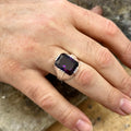 Men Silver Handmade Square Amethyst Stone Ring