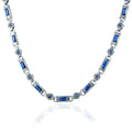 Silver Hand-Engraved Sapphire Gemstone Chain Link Necklace